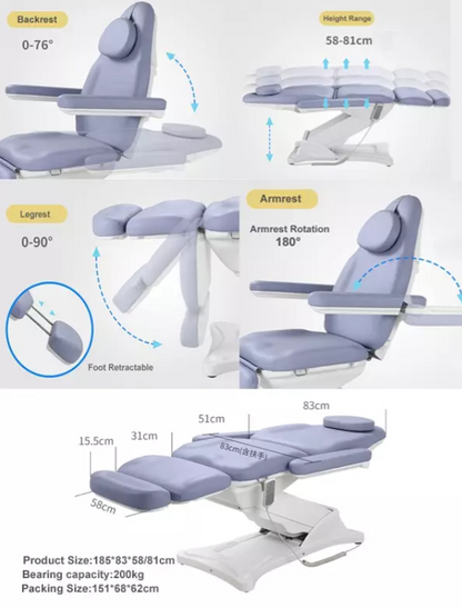 Electric Derma Chair, High Quality PVC Leather - White (BC01)